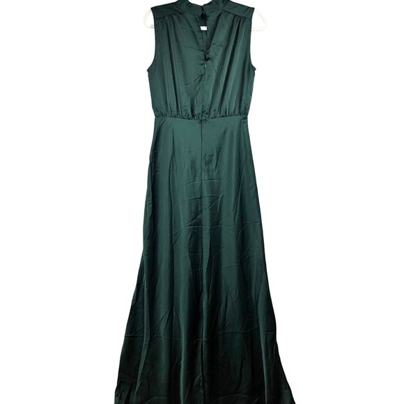 Lulus Classic Elegance Green Satin Sleeveless Mock Neck Maxi Dress Medium - Picture 14 of 14
